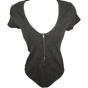 Express One Eleven Ribbed Zipper Front Body Suit